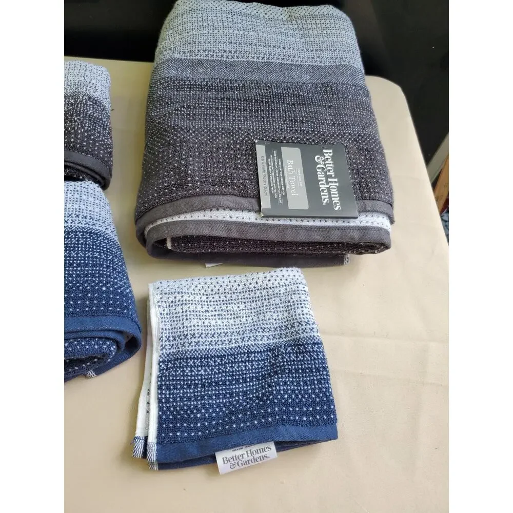Better Homes Gardens 6 Piece Soft Cotton Bath Hand Towel Set Gray Blue Brown
